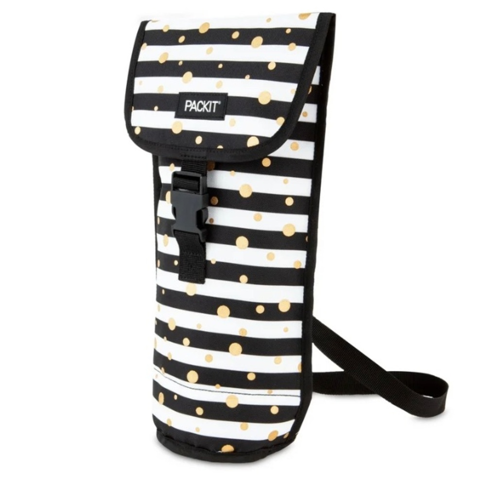 NWT PACKIT freezable reusable wine bag, black & white striped, no ice needed!